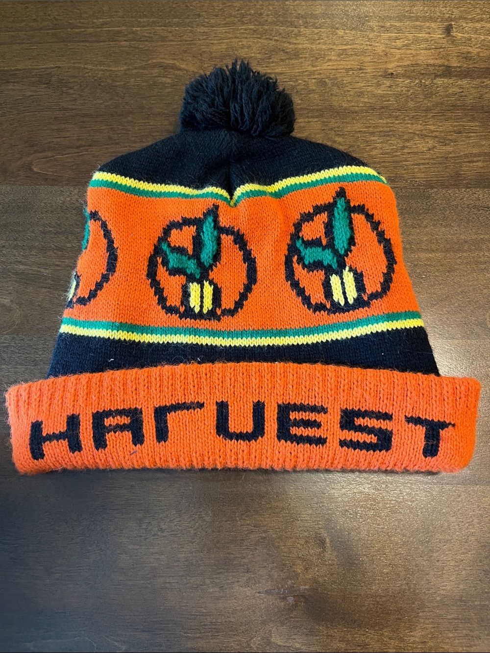 Golden Harvest Orange & Black Knit Pom Beanie